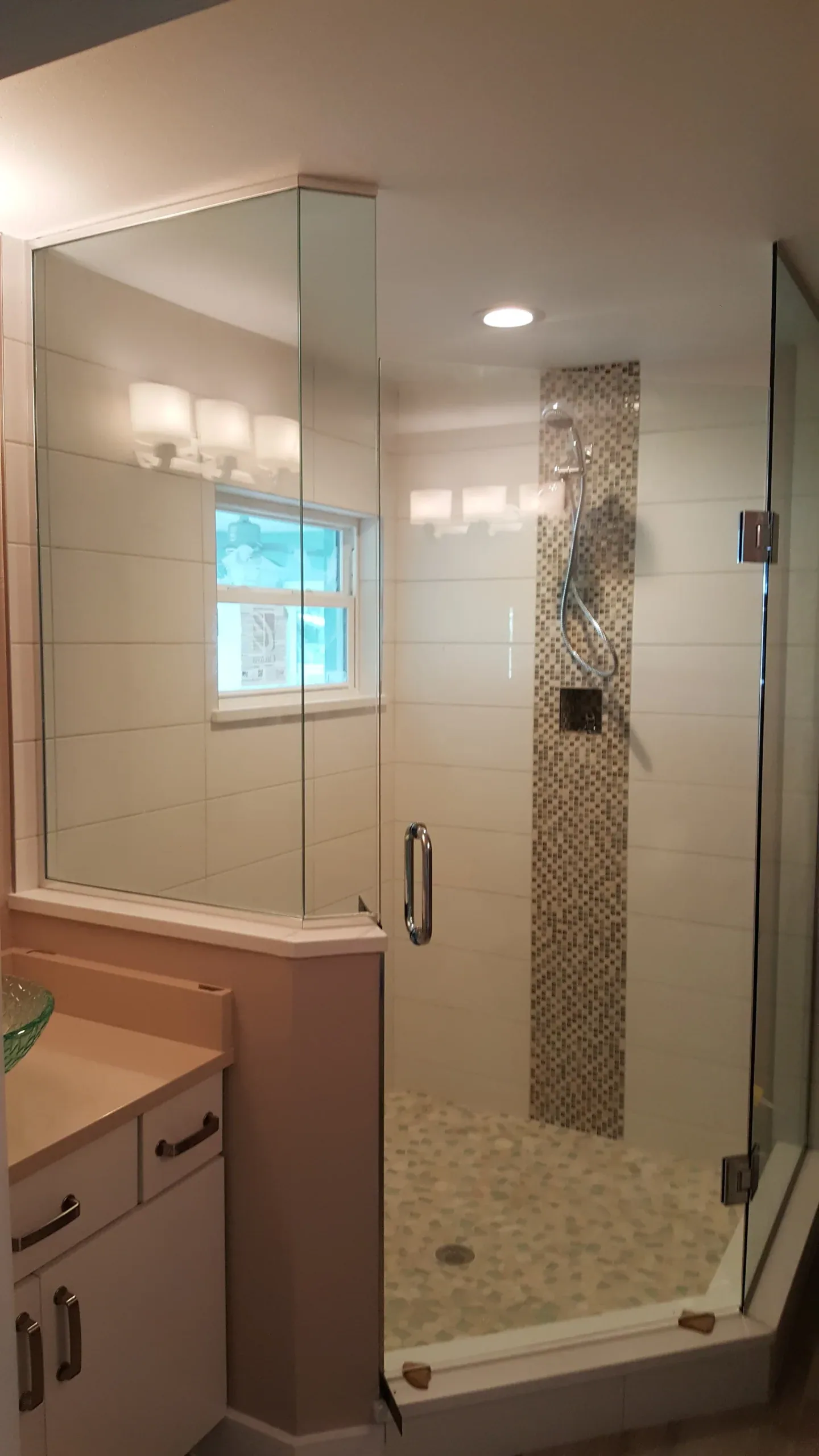 Handheld shower mosaic column frameless enclosure in Cocoa Beach
